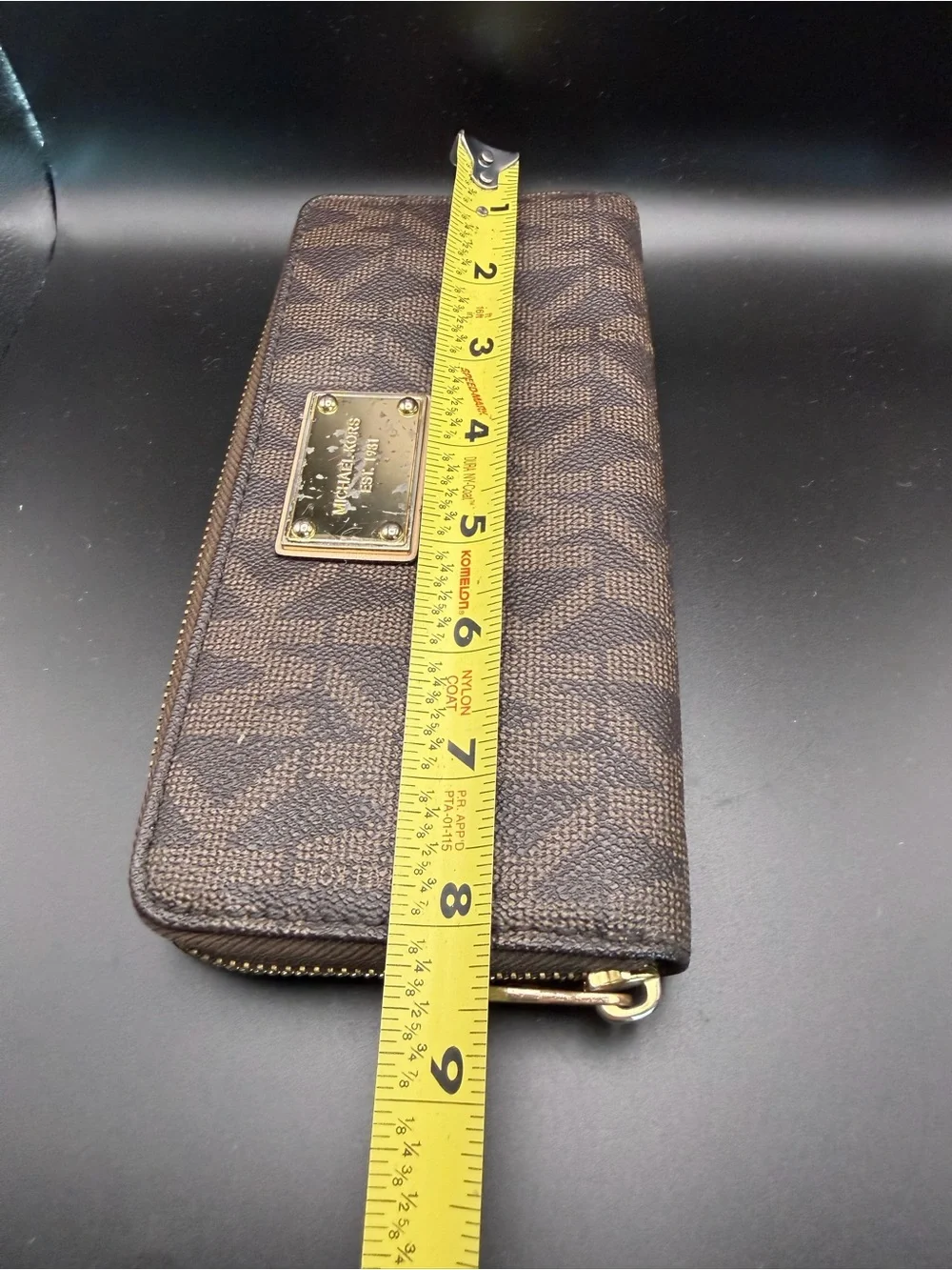 Michael Kors Brown MK Logo Zip Wallet with Gold Plate